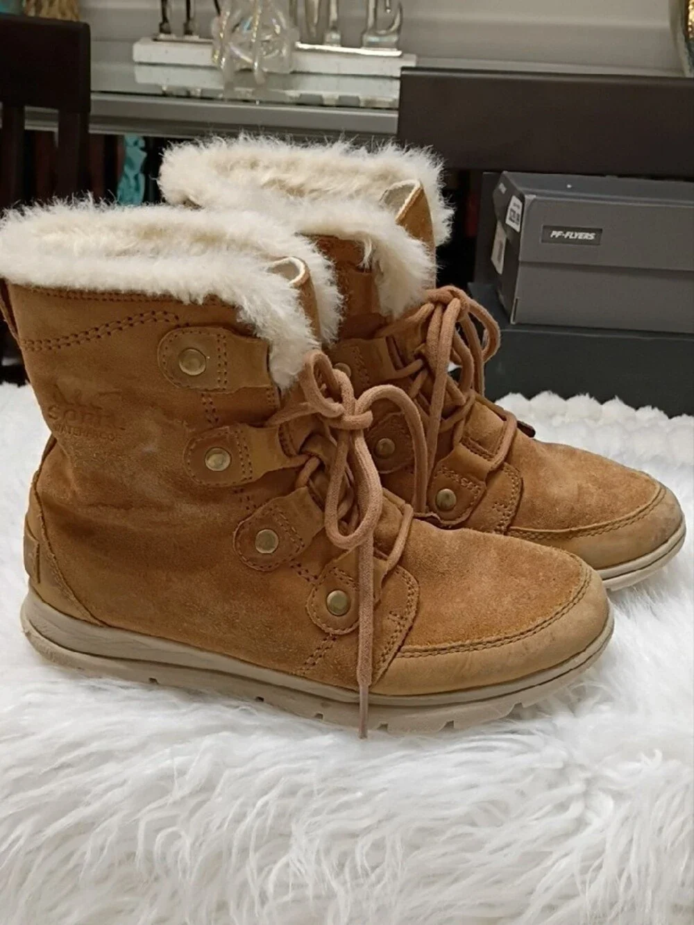 Sorel N13039-224 Women's Brown Suede Fur-Lined Lace Up Winter Waterproof Boots